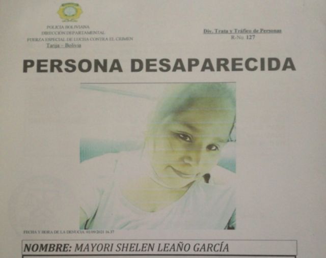 FELCC busca a joven desaparecida en Tarija en el mes de agosto
