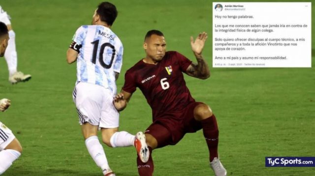 Martínez pidió disculpas públicas por la brutal entrada a Lionel Messi