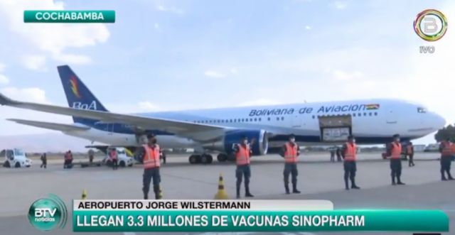 Bolivia recibe 3,3 millones de vacunas Sinopharm