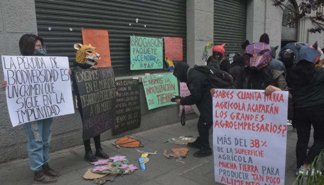 Colectivos ambientales entregan "la canasta industrial incendiaria de la muerte" al Ministerio de Tierras