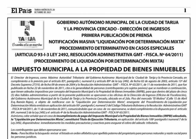 ¿Ya regularizaste los impuestos de Inmuebles, Patentes y Vehículos en Cercado? Revisa la lista de deudores