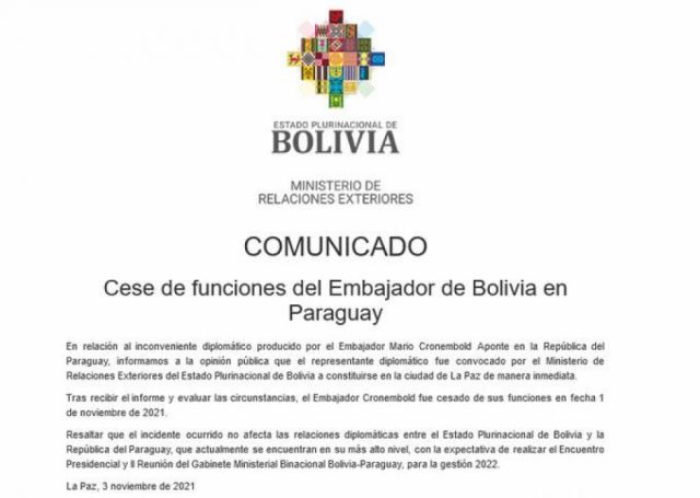 Comunicado oficial del Ministerio de Relaciones Exteriores