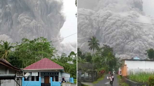 (VIdeos) Entra en erupción un volcán en Indonesia y los residentes huyen en pánico 