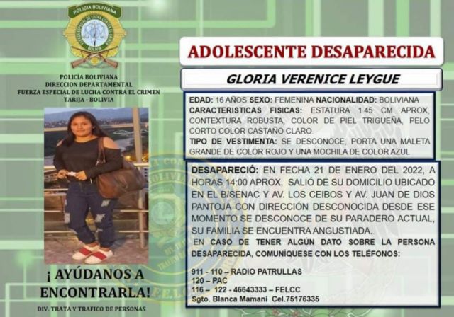 Reportan la desaparición  de una joven  de 16 años