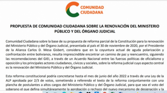 CC propone renovación de Fiscalía y Órgano Judicial 