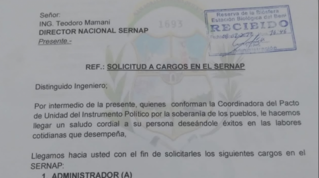 El MAS de San Borja pide trece cargos en el Sernap