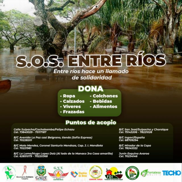S.O.S Entre Ríos, solicitan ayuda en Tarija para damnificados por riada en O´Connor