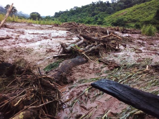 Cultivos afectados por el desborde una quebrada 