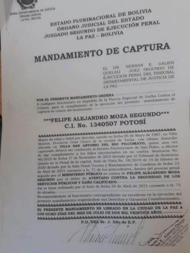 Defensoría observa aprehensión irregular de Felipe Moza en Villa Montes