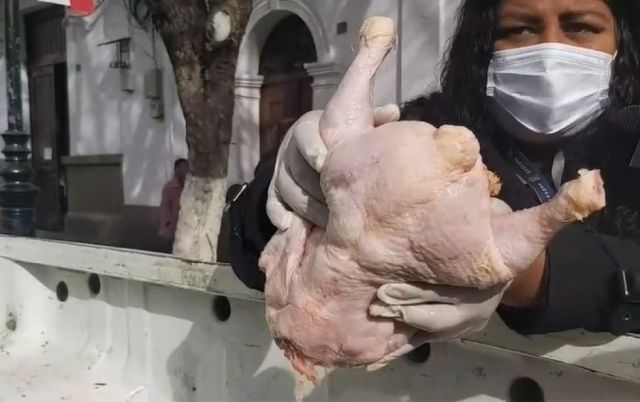 Comisan 160 kilos de pollo de contrabando que se comercializaba en Tarija