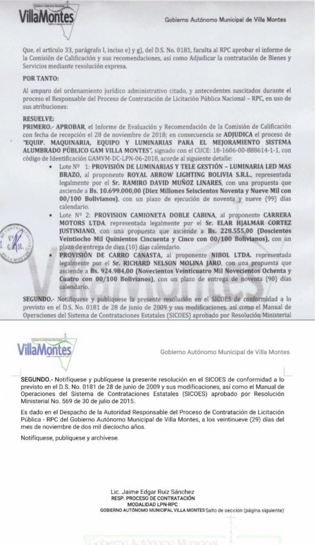 Licitación Villa Montes