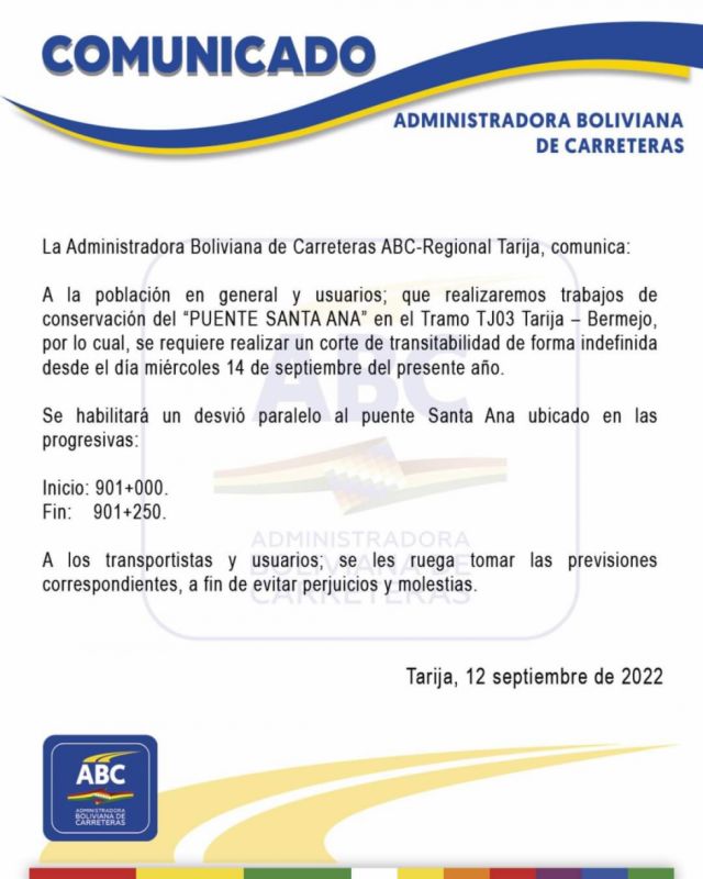 ABC cortará circulación por el puente Santa Ana