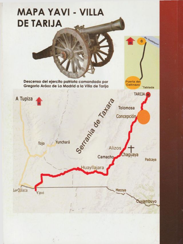 Fig. No, 1. Proposición del Ing. José Paz Garzón  y Eduardo Valencia Paz sobre la ruta seguida por las fuerzas del Cnel. Gregorio Aráoz de La Madrid desde Yavi hasta Tarija (ver: N
