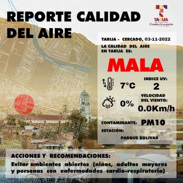 Tarija registra alto nivel de contaminación del aire por incendios 