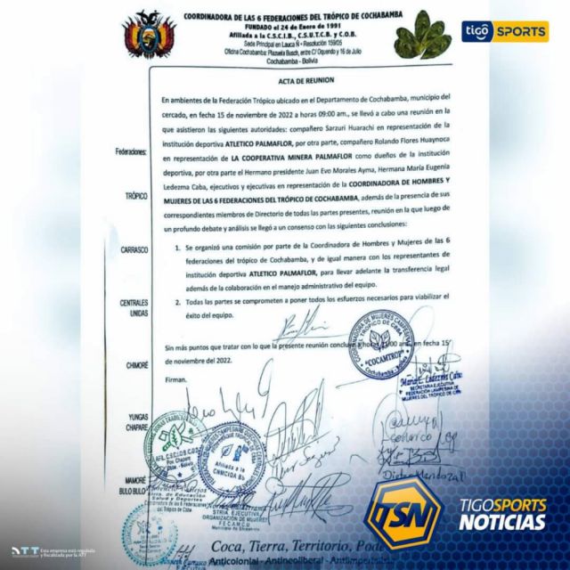 Atlético Palmaflor pasa a propiedad del Trópico de Cochabamba 