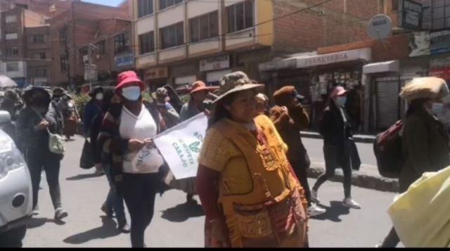 Mujeres cocaleras realizan una marcha en La Paz