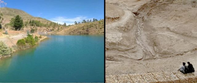 La laguna Turquesa se queda sin agua ante la falta de lluvias en Cochabamba