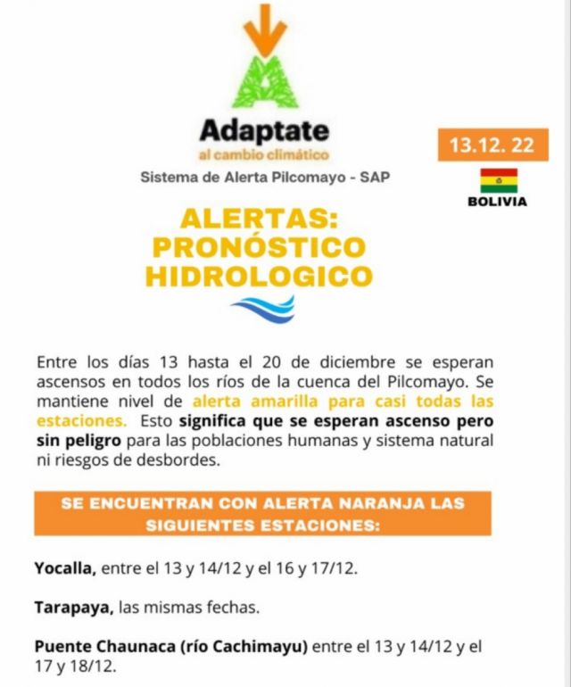 Emiten alerta naranja por crecida del Pilcomayo 