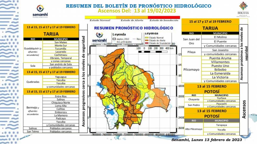Alerta naranja, Senamhi prevé posibles desbordes en las cuencas de Tarija y otros seis departamentos