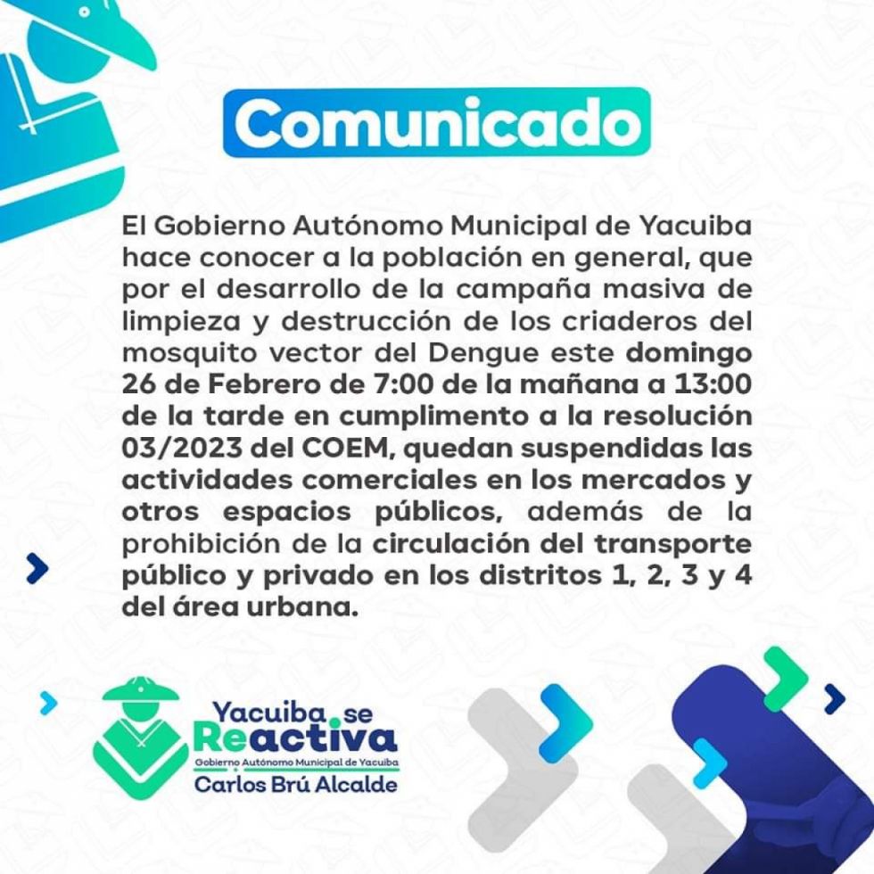 Yacuiba se alista para su jornada de campaña contra el dengue