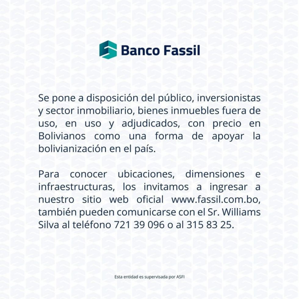 Banco Fassil pone inmuebles en venta