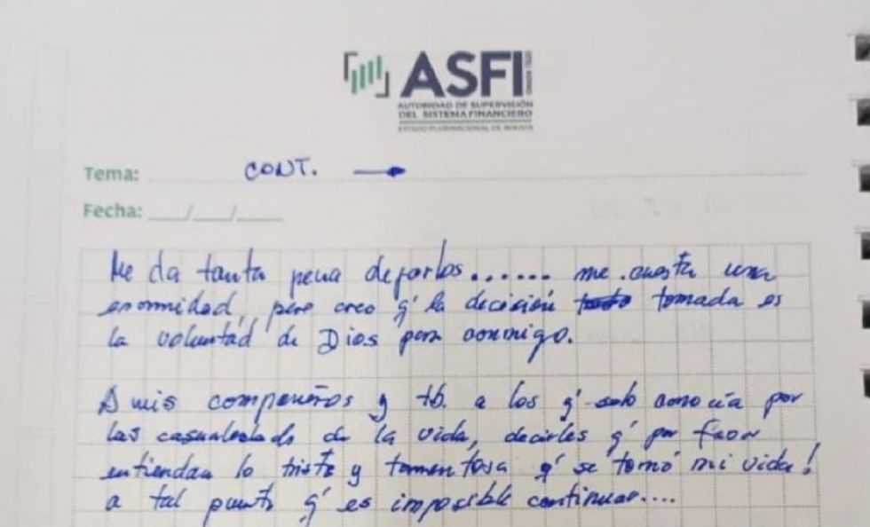 Según peritaje policial, la letra de carta póstuma corresponde al interventor del Fassil Carlos Colodro