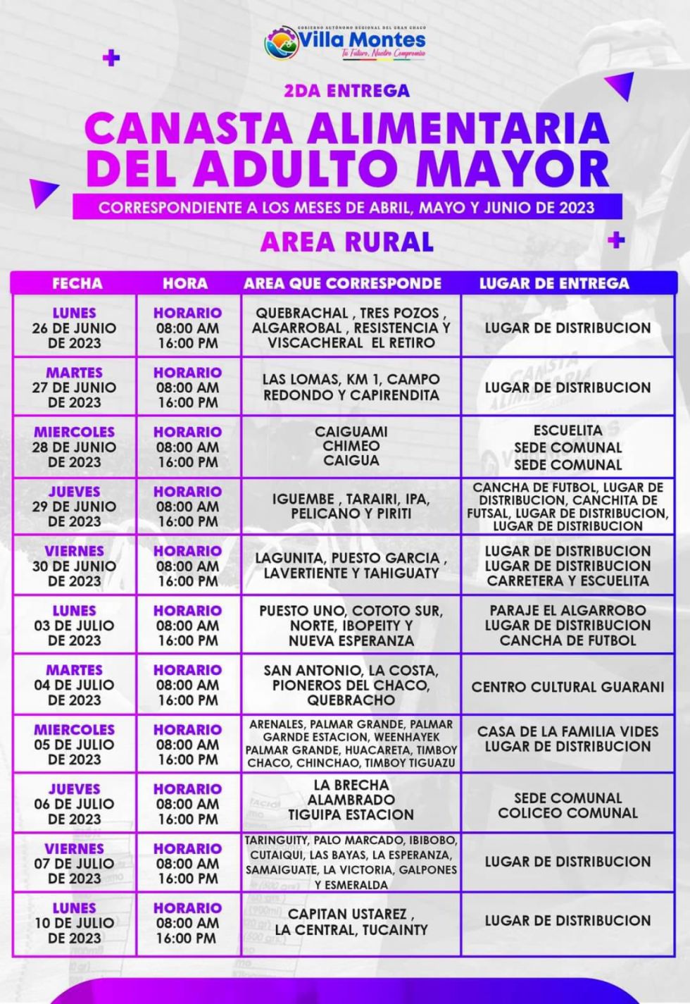 Villa Montes: Entérese de las fechas de entrega de la canasta del Adulto Mayor