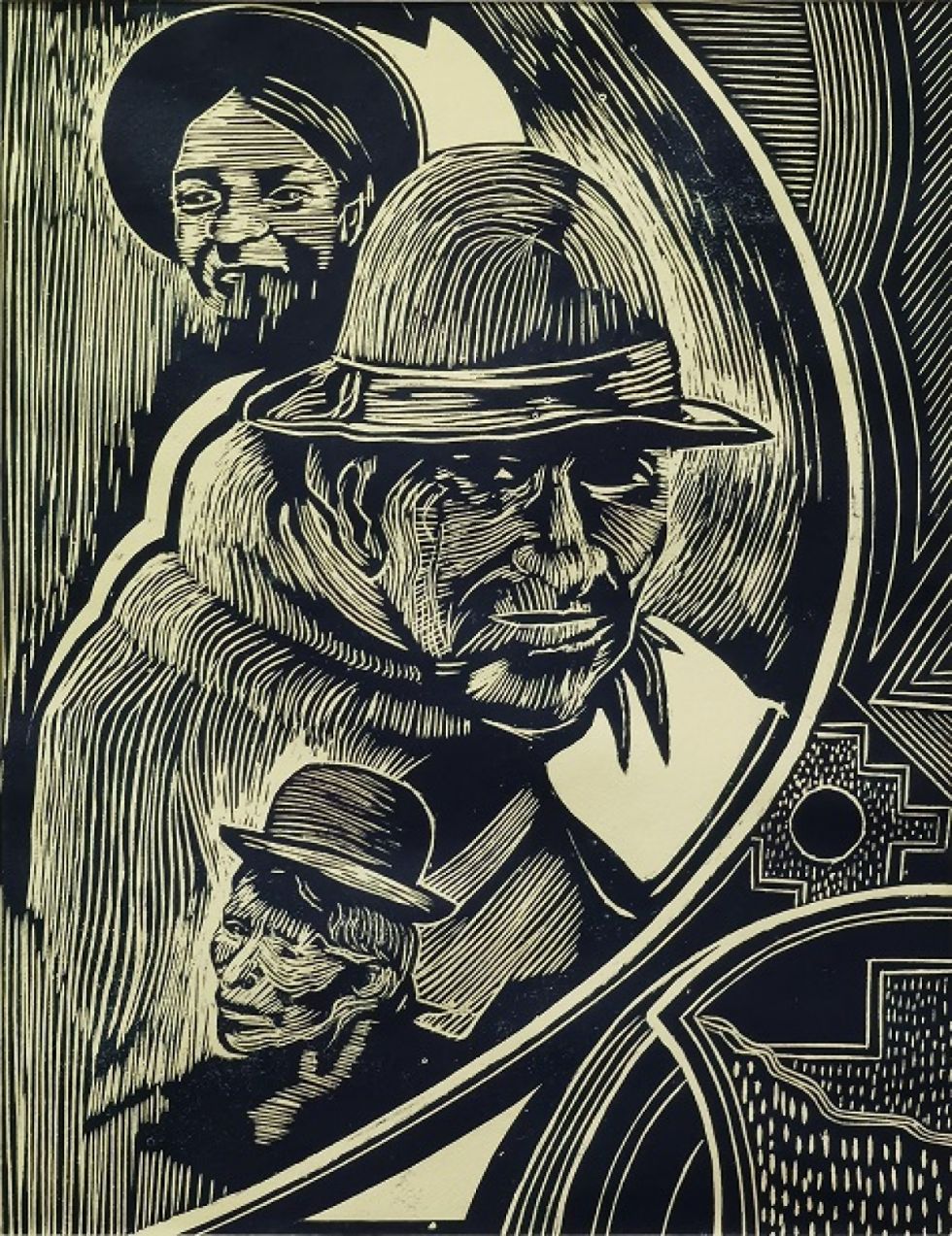 Mujer Andina, de Orlando Canaza. Xilografía.