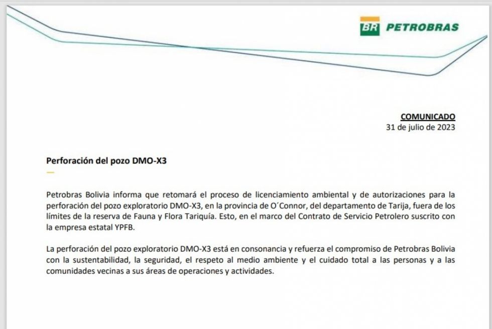 Petrobras dice que Domo Oso-X3 está fuera de la Reserva de Tariquía