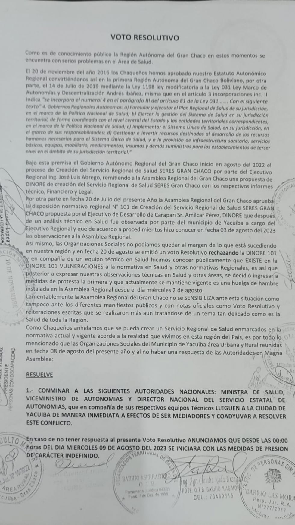 Chaqueños convocan a bloqueo en demanda de su seguro de salud