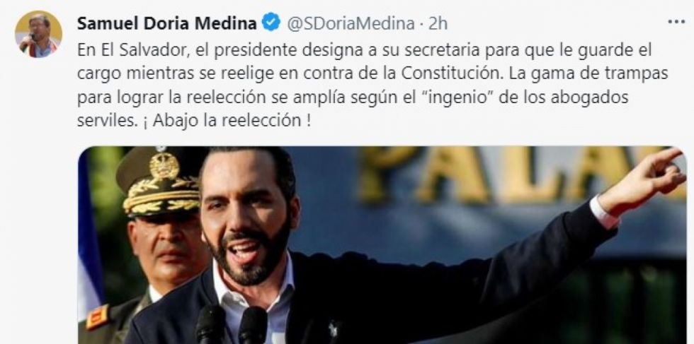 Doria Medina contra Bukele: "La gama de trampas para lograr la reelección se amplía "