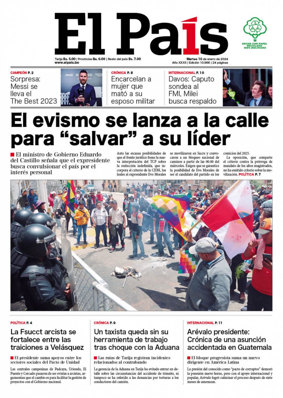 Evismo en la calle; Covid y un Messi "The Best" cuestionado: Lee las imprescindibles