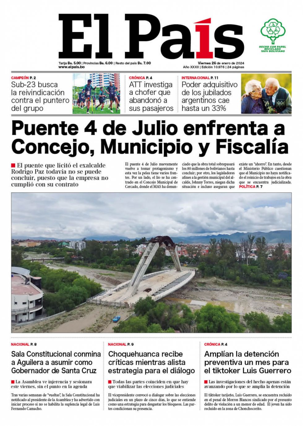 El rol de Choquehuanca, el puente de la discordia, el tiktoker acusado y mucho más: Lee las imprescindibles