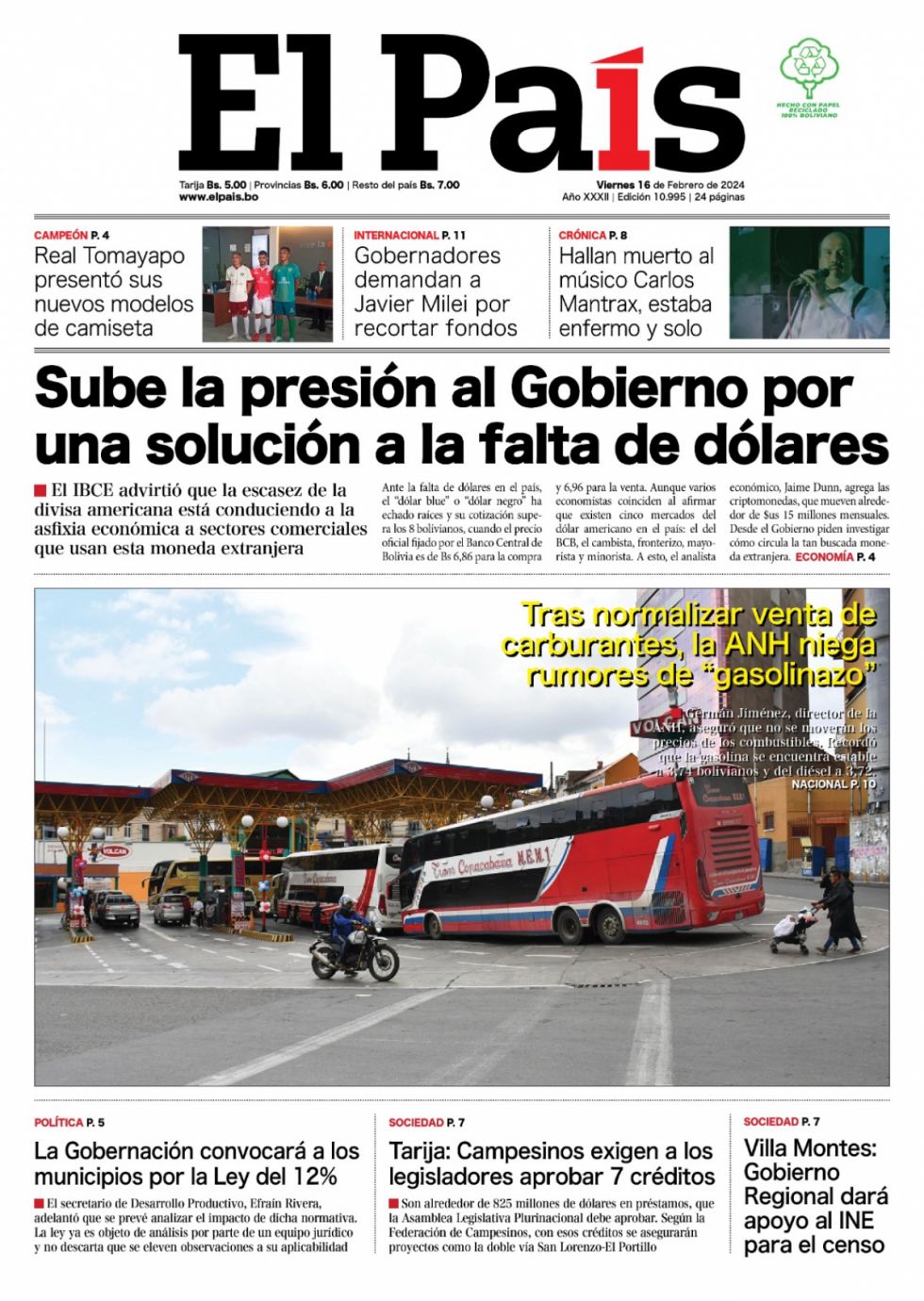 El dólar negro, el combustible según la ANH, los precios de Tomayapo y mucho más: Lee las imprescindibles
