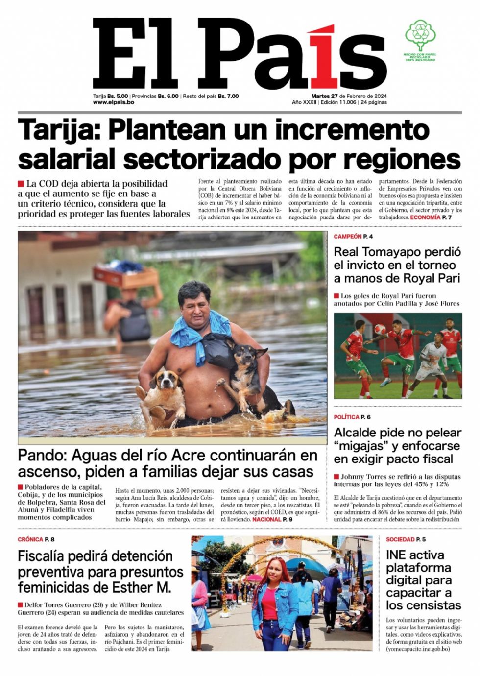 Feminicidio atroz, las "migajas" de Torres, Tomayapo y los bonos del BCB: lee las imprescindibles de hoy