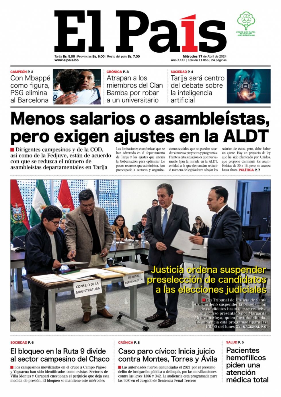 El recorte de la Asamblea, la estafa de Boyuy, minería ilegal en Tarija... Lee las imprescindibles de hoy