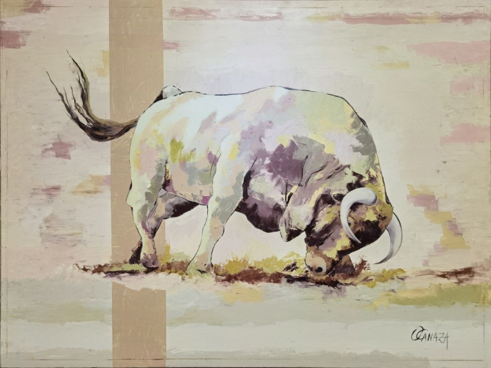 Toro, óleo con espátula de Orlando Canaza. 