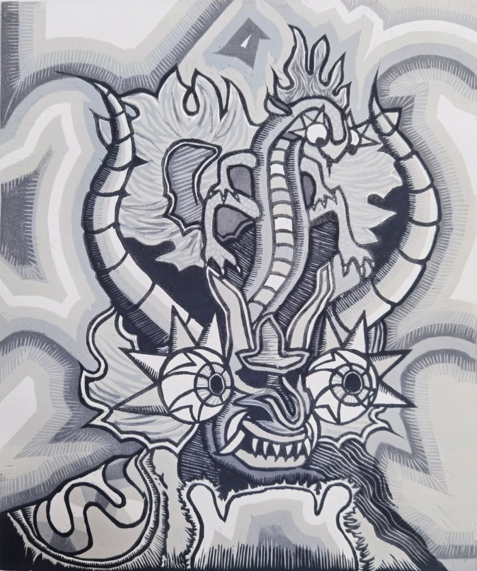 Infierno gris, xilografía de Belén Hinojosa. 
