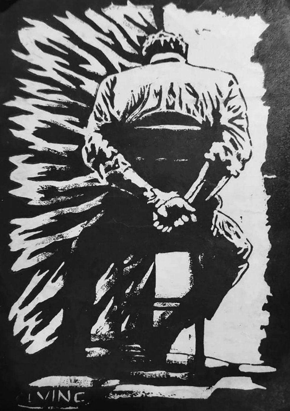 Prisionero, linografía de Alberto Vino (Potosí)