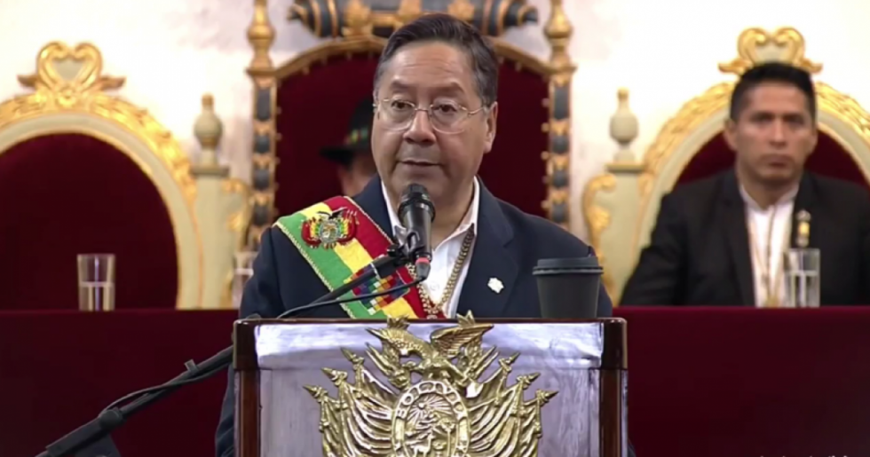 Presidente Arce durante su mensaje por la gesta libertaria de Bolivia 