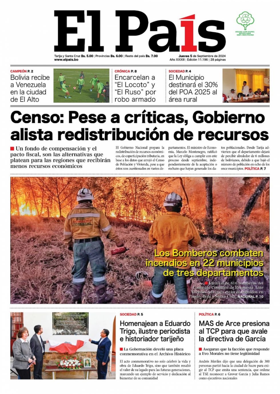 Redistribución de recursos, los incendios, el MAS de Arce presiona, hoy juega la Verde: Lee las imprescindibles 