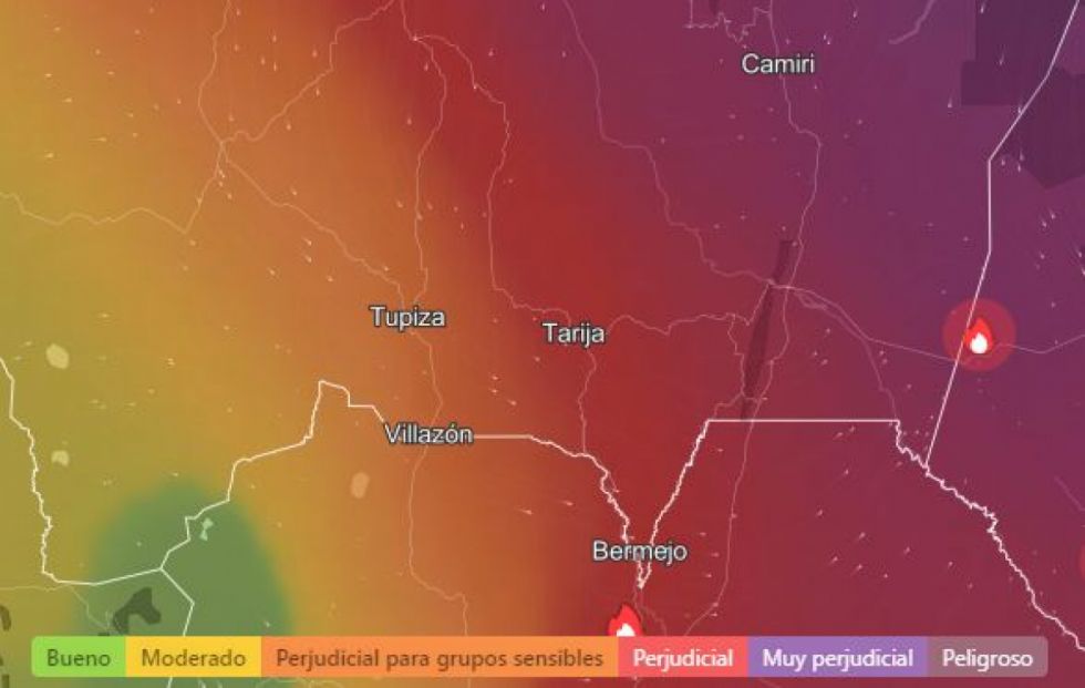 Calidad del aire en Tarija alcanza niveles peligrosos por incendios en otros departamentos