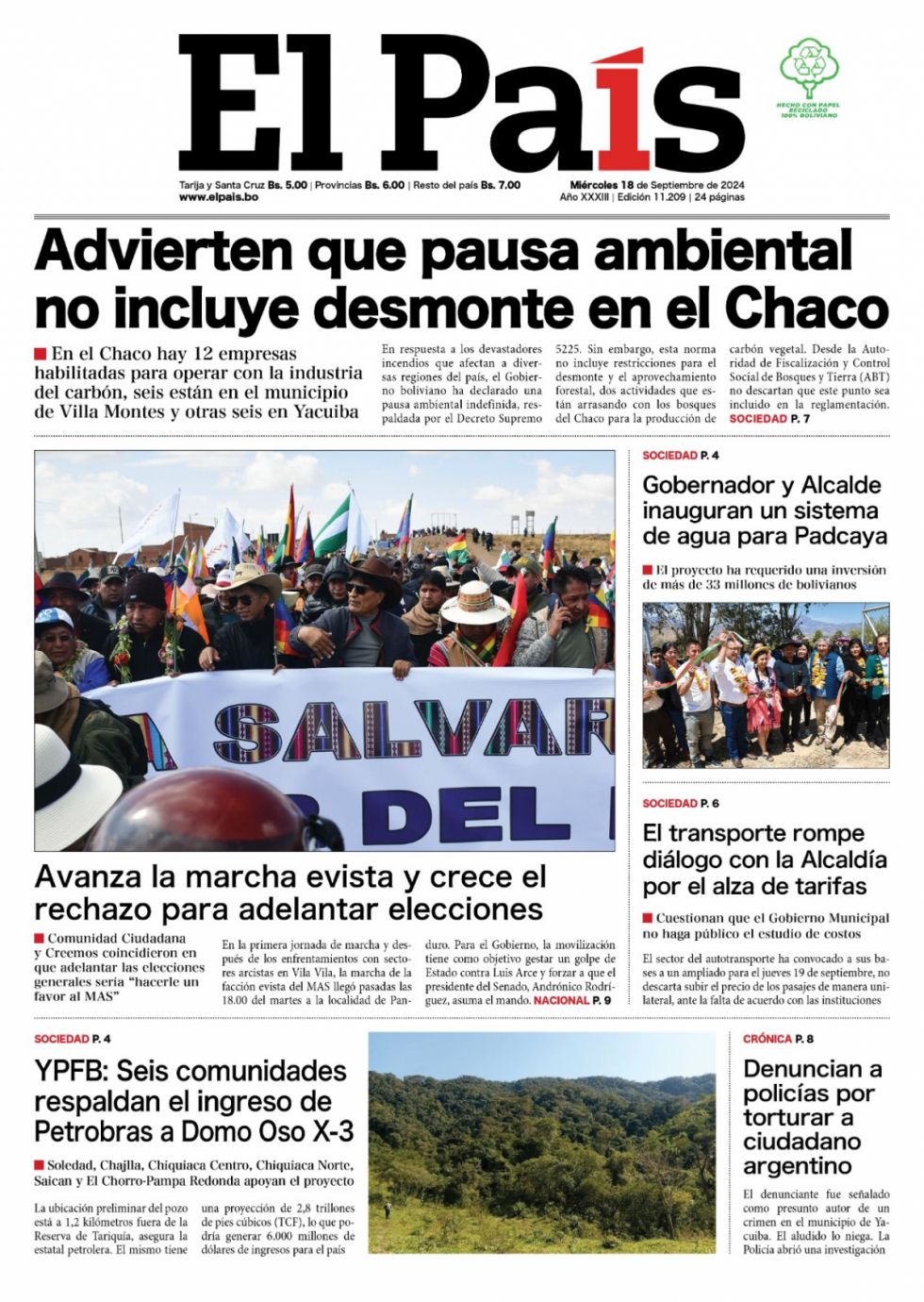 Marcha evista, deforestación en el Chaco, Domo Oso y Ramiro Vaca: Lee las imprescindibles 