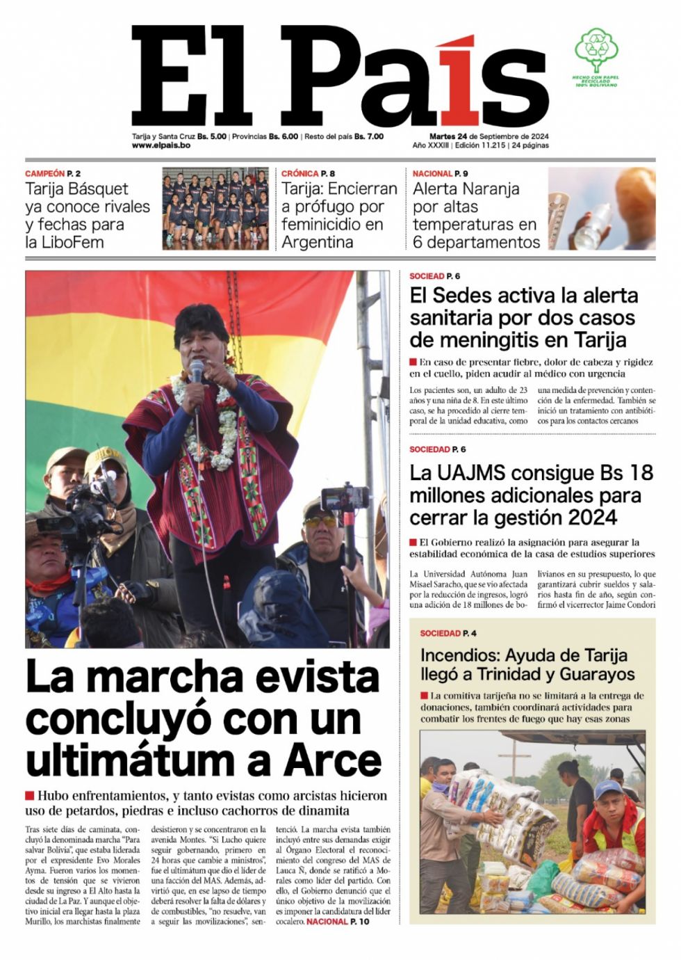 Ultimátum, meningitis, intenso calor, la solidaridad de Tarija por los incendios: Lee las imprescindibles 