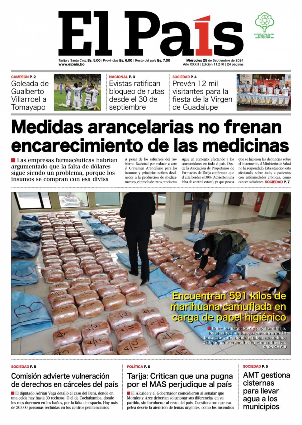 Medicamentos caros, marihuana, cárceles hacinadas y Tomayapo goleado: Lee las imprescindibles 