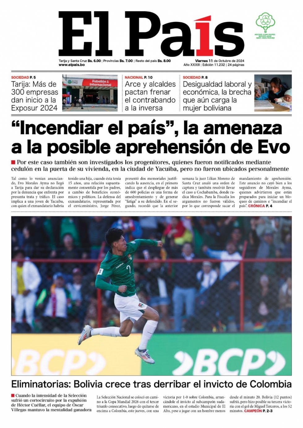 El golazo de Miguelito, la "suelta" de Evo, La Brecha y más: Lee las imprescindibles 