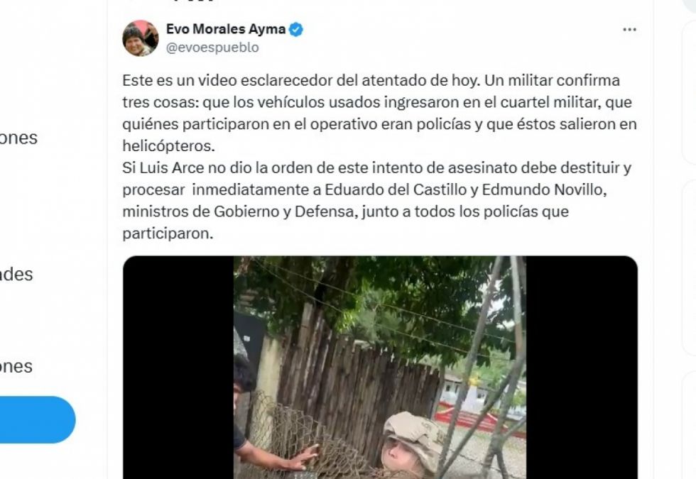 Evo acusa a ministros Del Castillo y Novillo de presunto atentado en su contra y señala que militares facilitaron la fuga de los autores