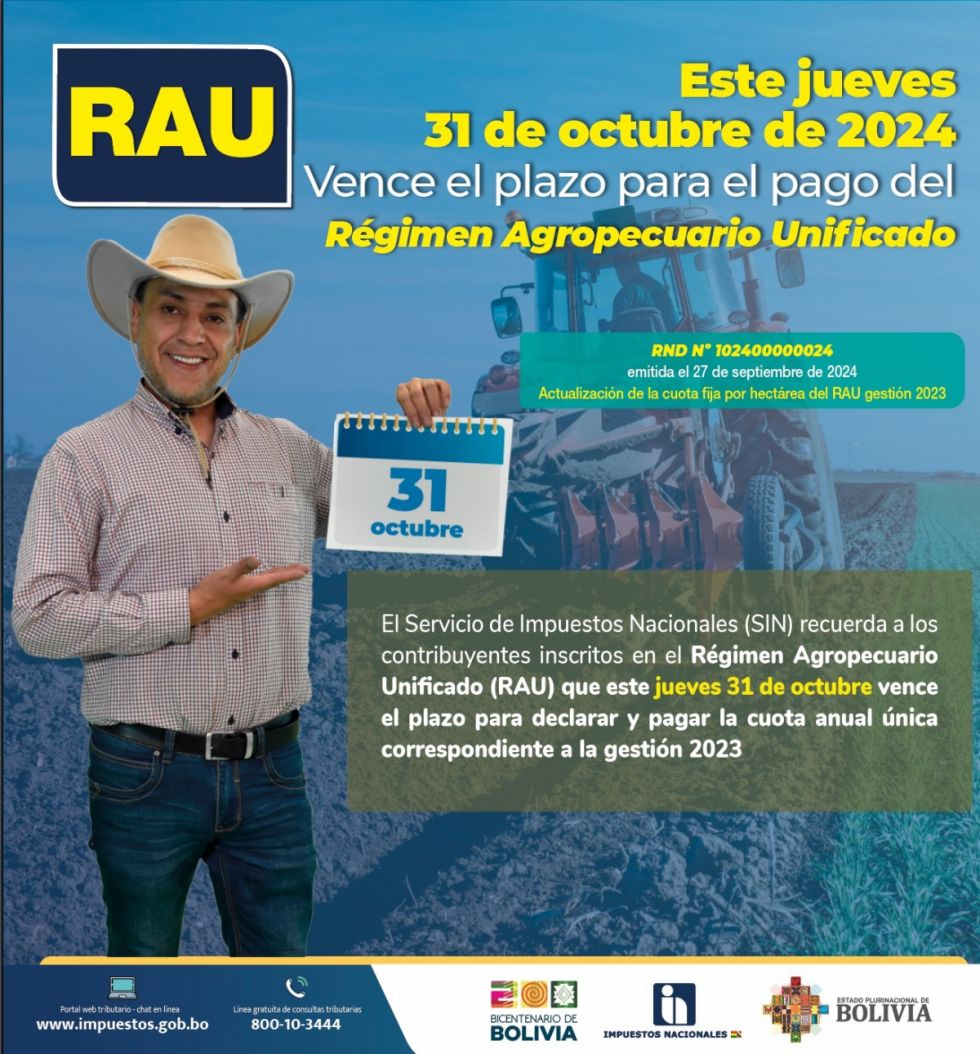 Plazo para declarar y pagar el RAU vence el jueves 31