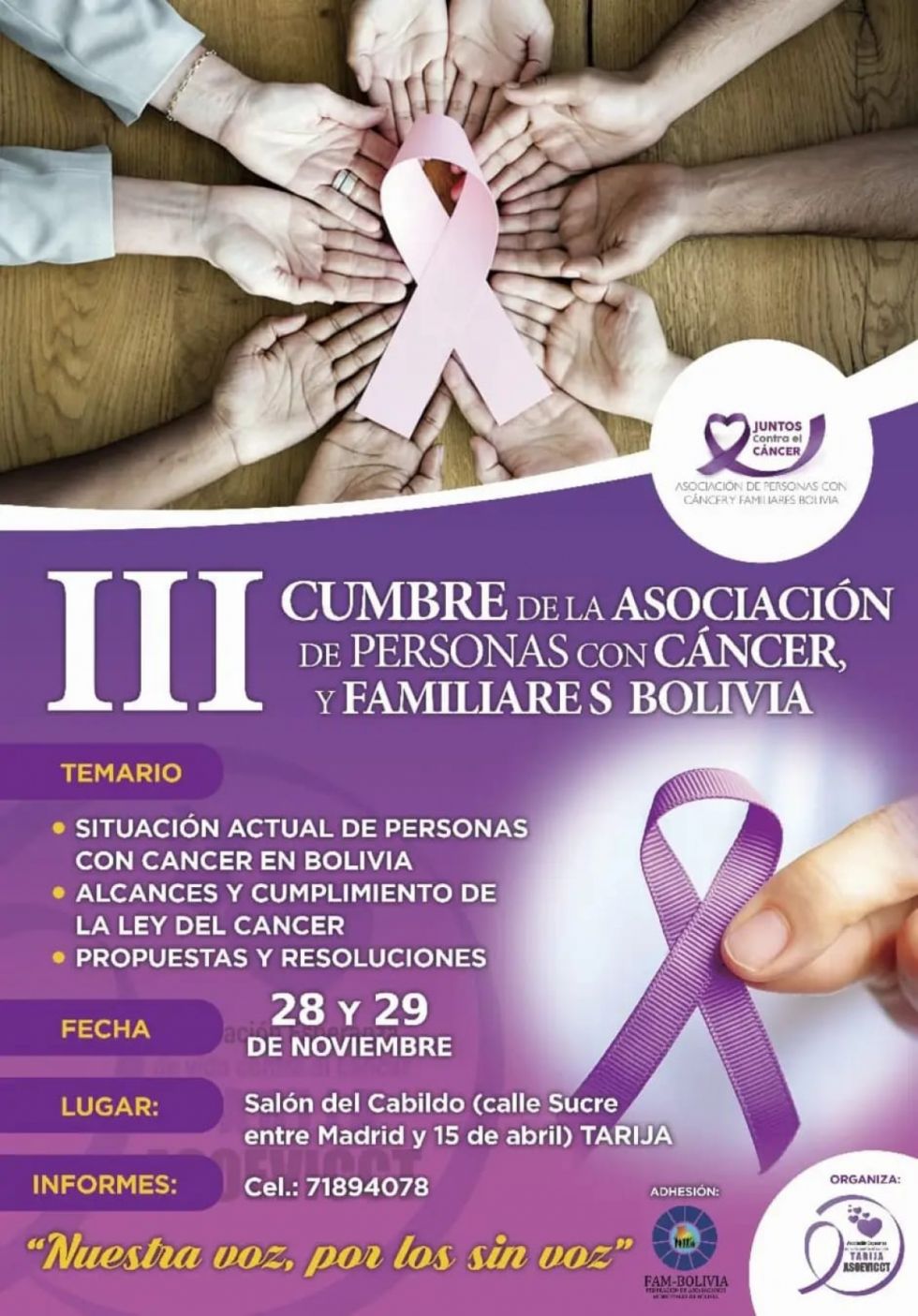 Arranca la III Cumbre de la Asociación de Personas con Cáncer y Familias de Bolivia en Tarija