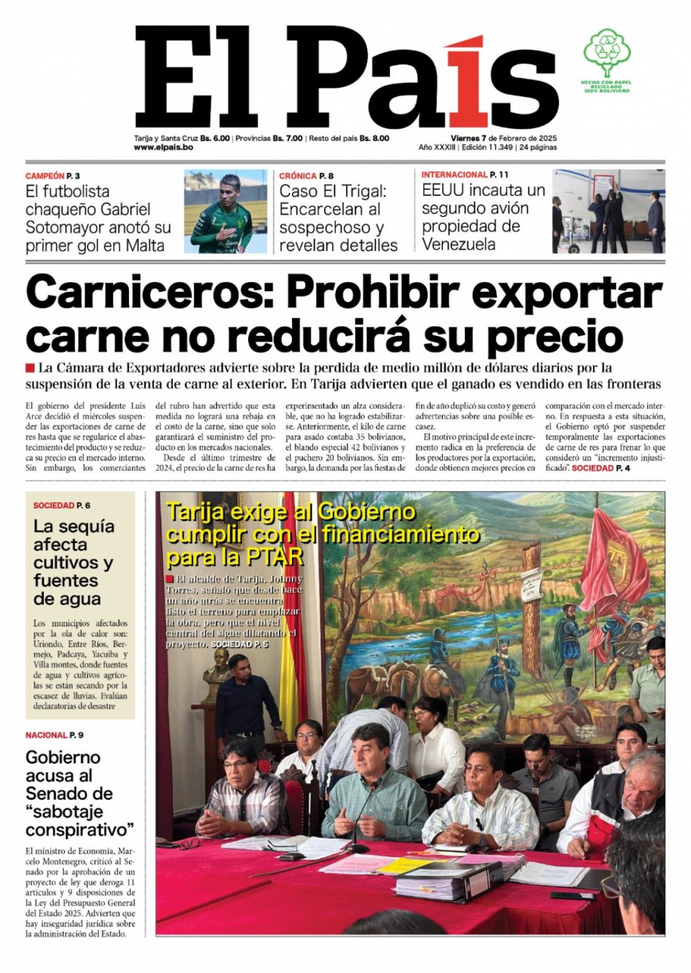 El precio de la carne, los artículos del PGE, los salarios en Tarija y más: lee las imprescindibles